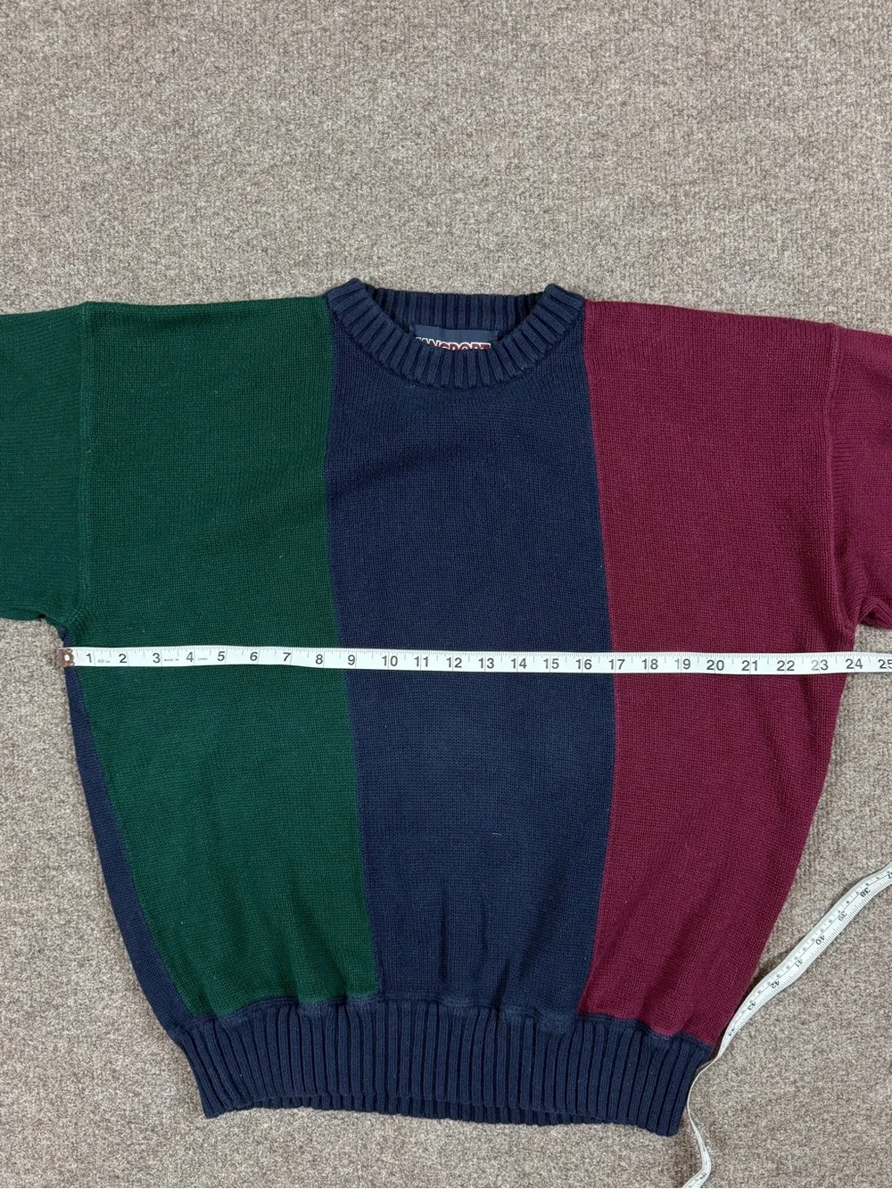 Vintage Jansport Navy Red Green Colorblock Crewneck Pullover Sweater Men’s Large